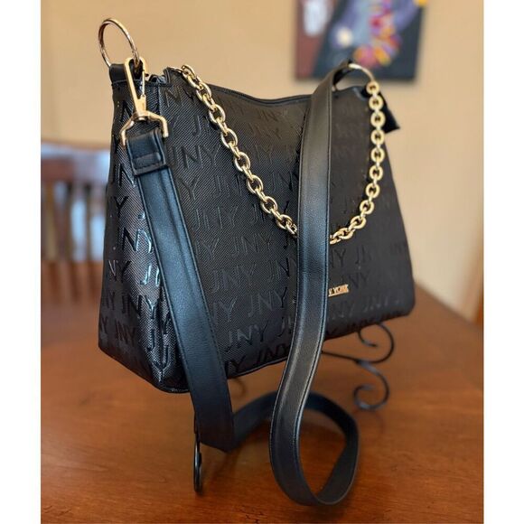 JONES NEW YORK - NWOT "Mabel" Signature Faux Leather Crossbody/Gold Chain Detail - Picture 9 of 15